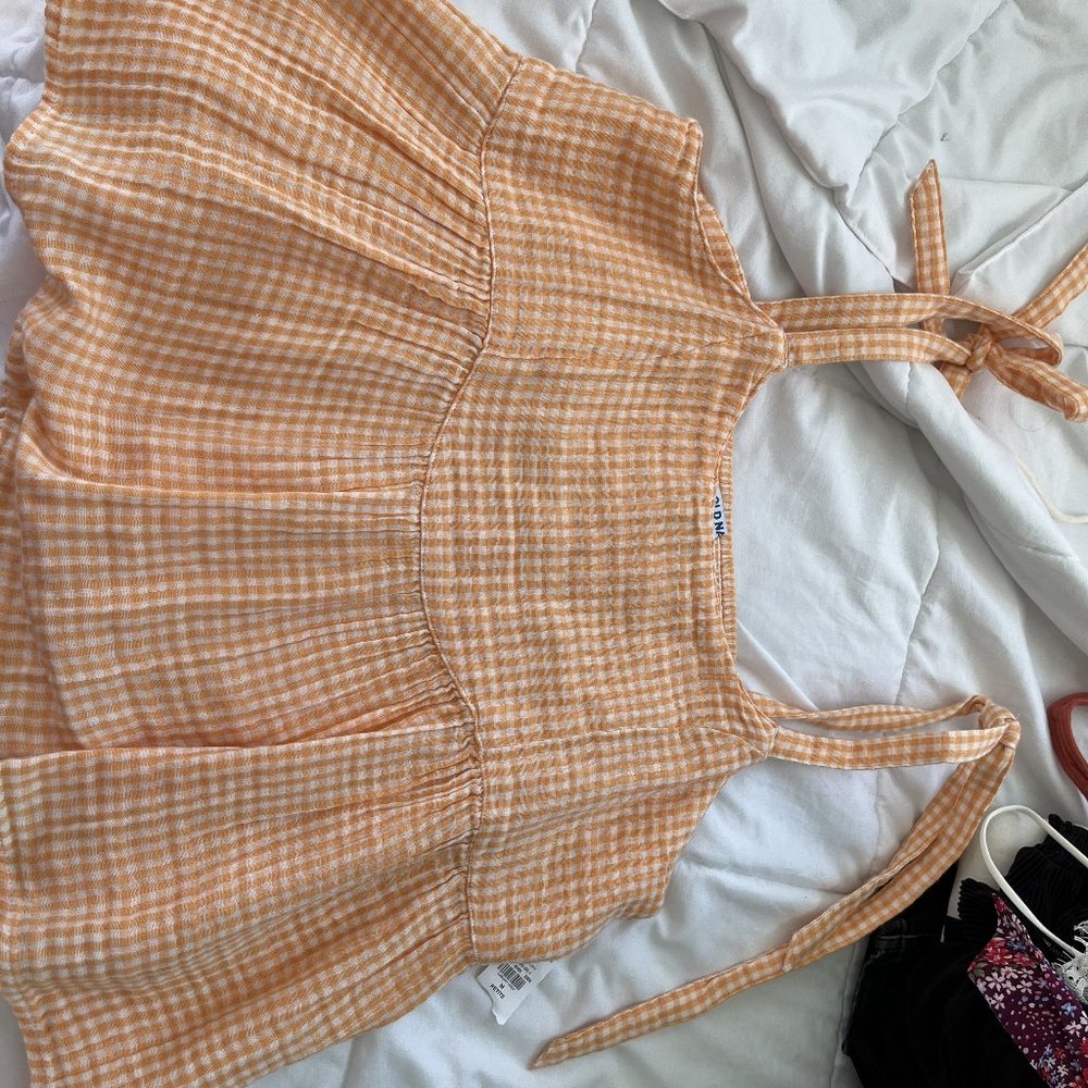 Old Navy Orange Gingham Babydoll Tank Top